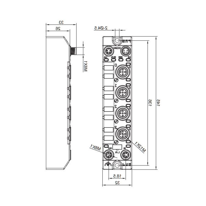 M12 interface, multi-protocol bus module, 8DI, PNP, 007CA1